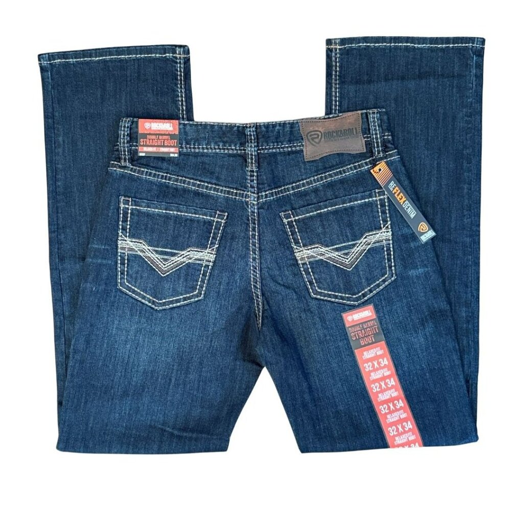 Rock & Roll Denim Men's Double Barrel Relaxed Fit Straight Boot Jeans 32x34 NEW
